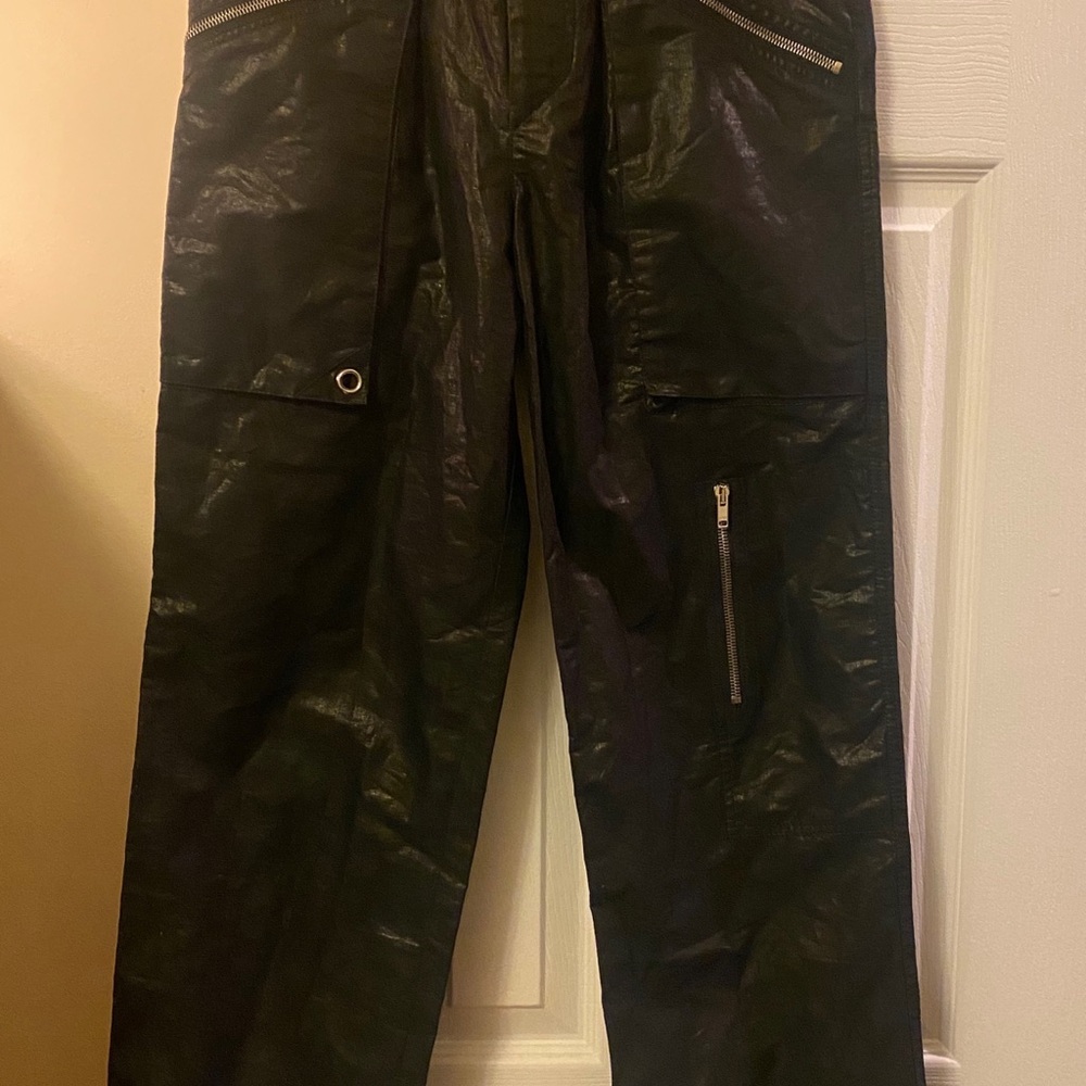 Isabel Marant Black Liquid Metallic Cargo Pants with Silver Zippers